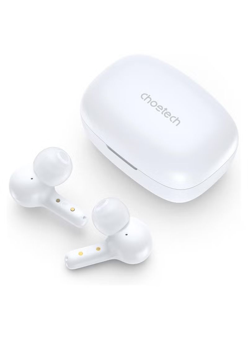 CHOETECH Chotech True Wireless Earbuds, Big Bass 4 Mics, Clear Calls automatic noise reduction, IPX8 waterproof, Sensitive touch control, Comfortable to wear, Bluetooth 5.2,Tiny Size- White