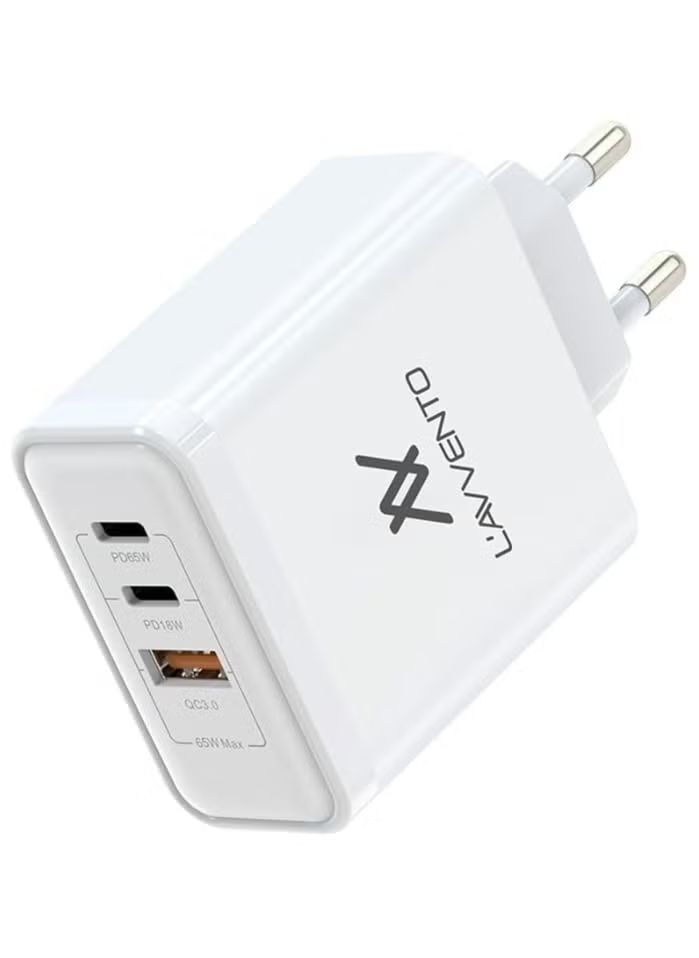 L'AVVENTO Fast Charger 65W Dual PD / QC3 - White
