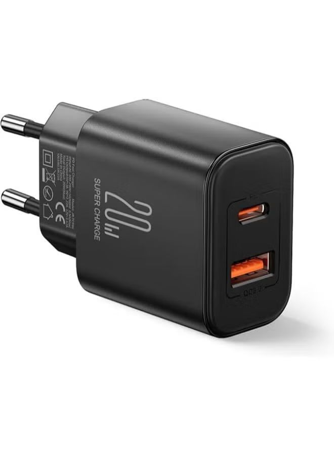 Joyroom JR-TCF05 20W Dual-Port EU Charger with C to C Cable, 1 Meter Length, Black|12 Months Warranty