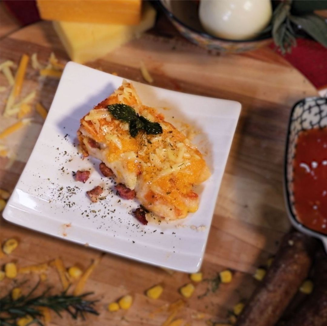 Paptert with Shaba, Bacon and Cheese