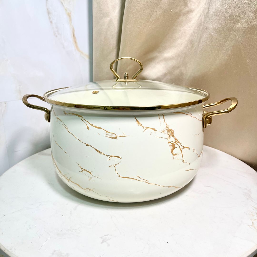 AILA Enamel Soup Pot | White Marble (L) 12.5L