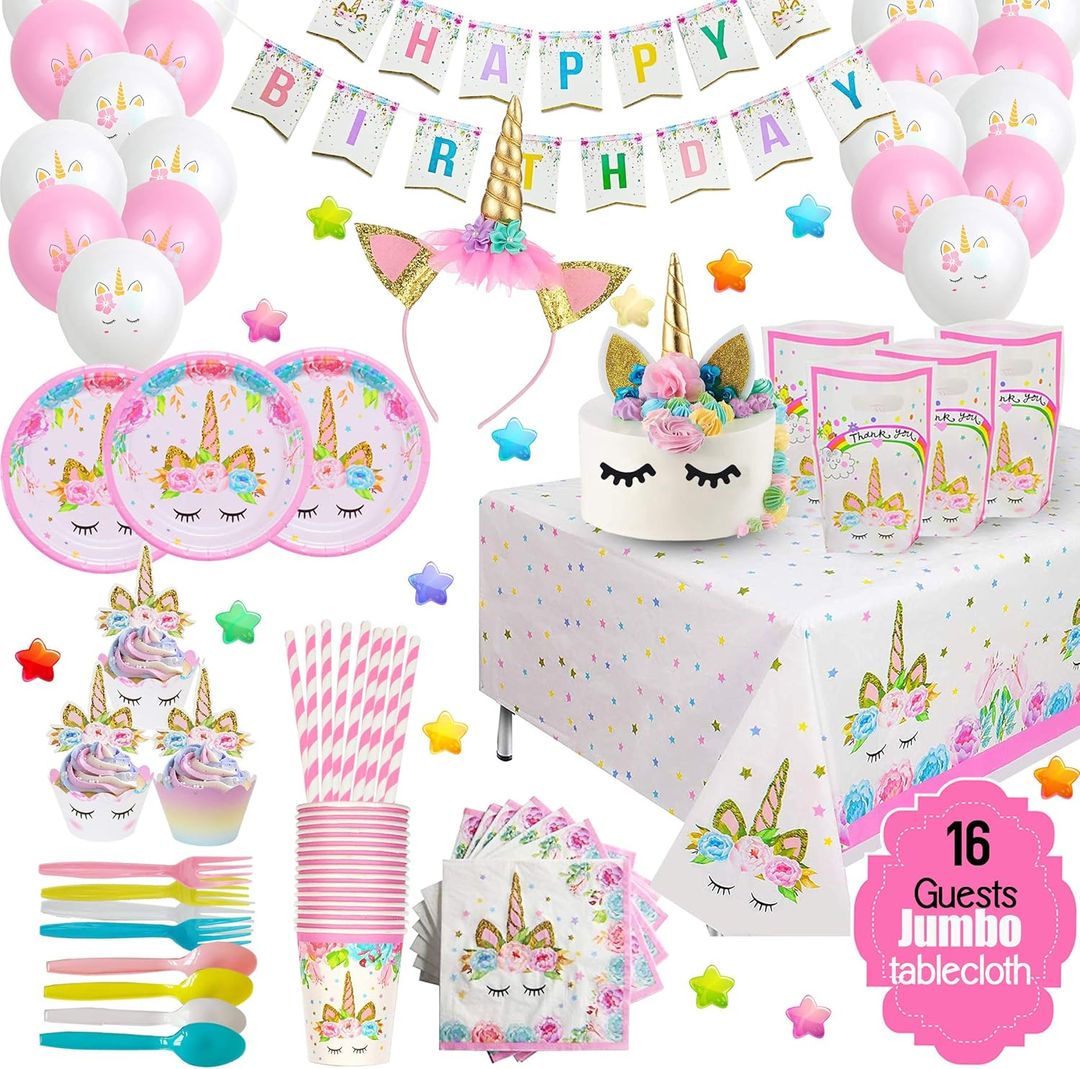 SET DE FIESTA DE CUMPLEAÑOS UNICORNIO 164PCS