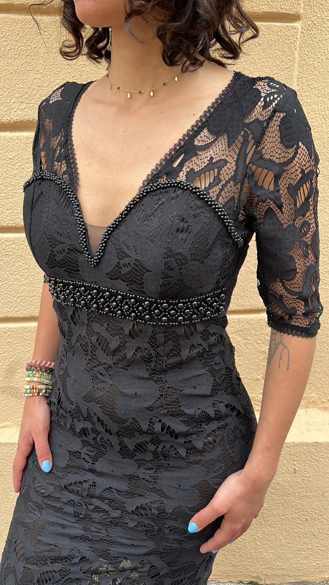 Black Lace Overlay Maxi Dress
