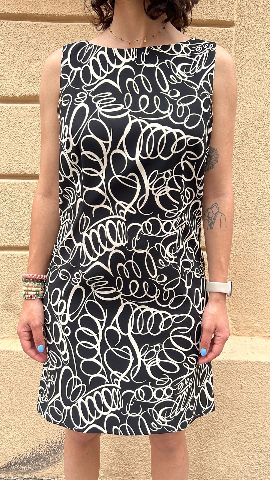 Black and White Abstract Swirl Sleeveless Mini Dress