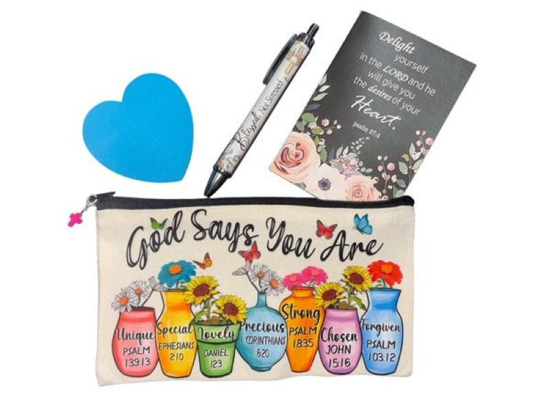 God says ... Inspirational bible verse Pencil bag gift set