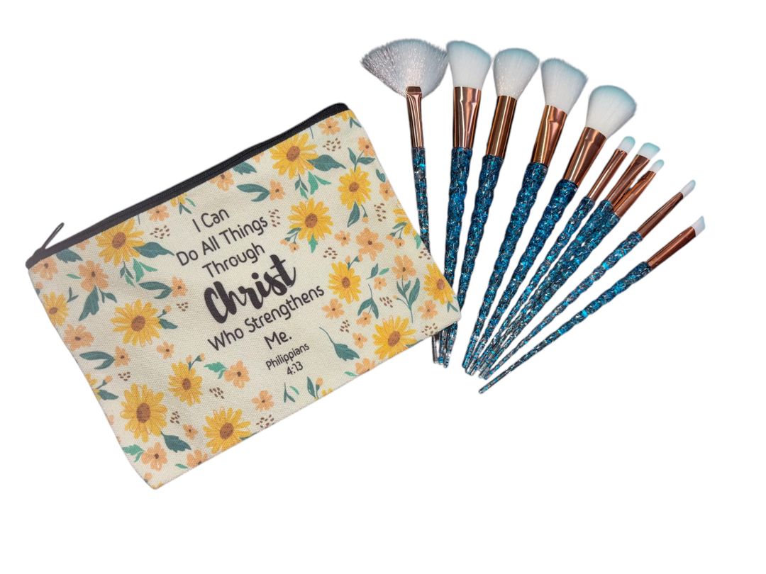 Inspirational bible verse Makeup bag with 10 x makeup brushes