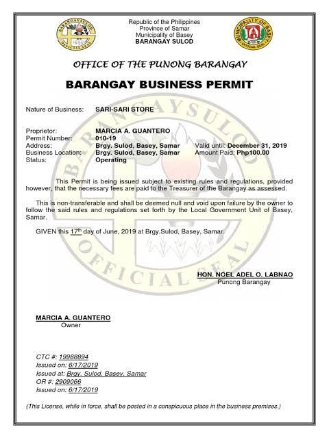 Barangay Business Permit