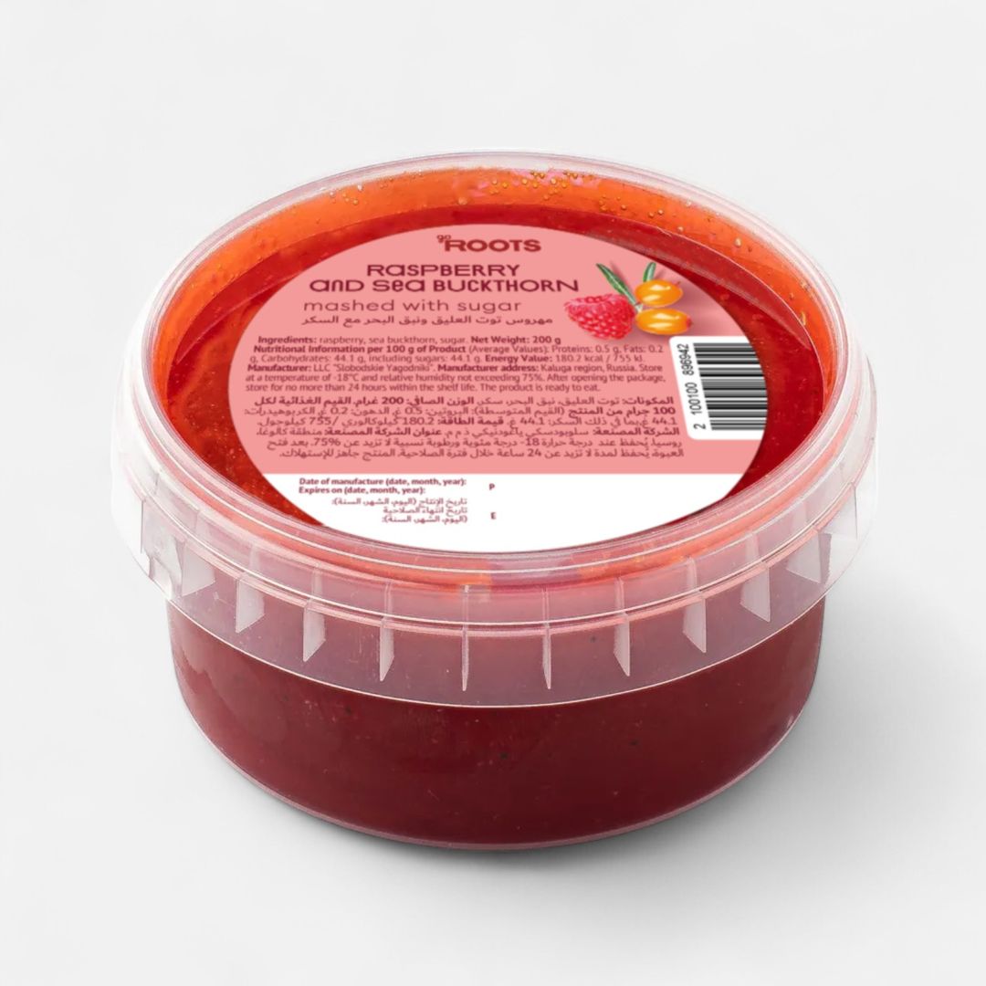 Roots Raspberry & Sea Buckthorn Mashed with Sugar Frozen 200g
