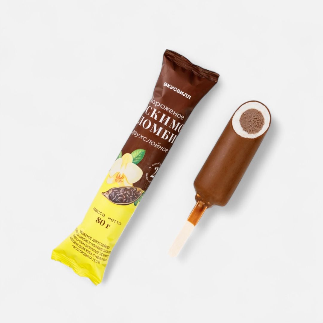 VkusVill Double-Layer Vanilla & Chocolate Ice Cream 105g