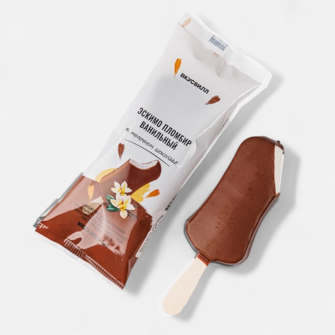 VkusVill Vanilla Ice Cream Bar Covered In Milk Chocolate 80g