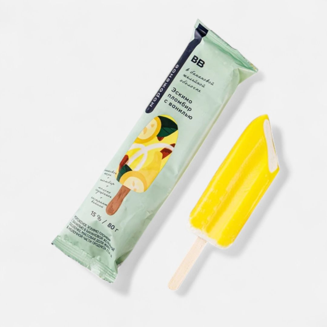VkusVill Vanilla Ice Cream Bar In Banana Jelly 80g
