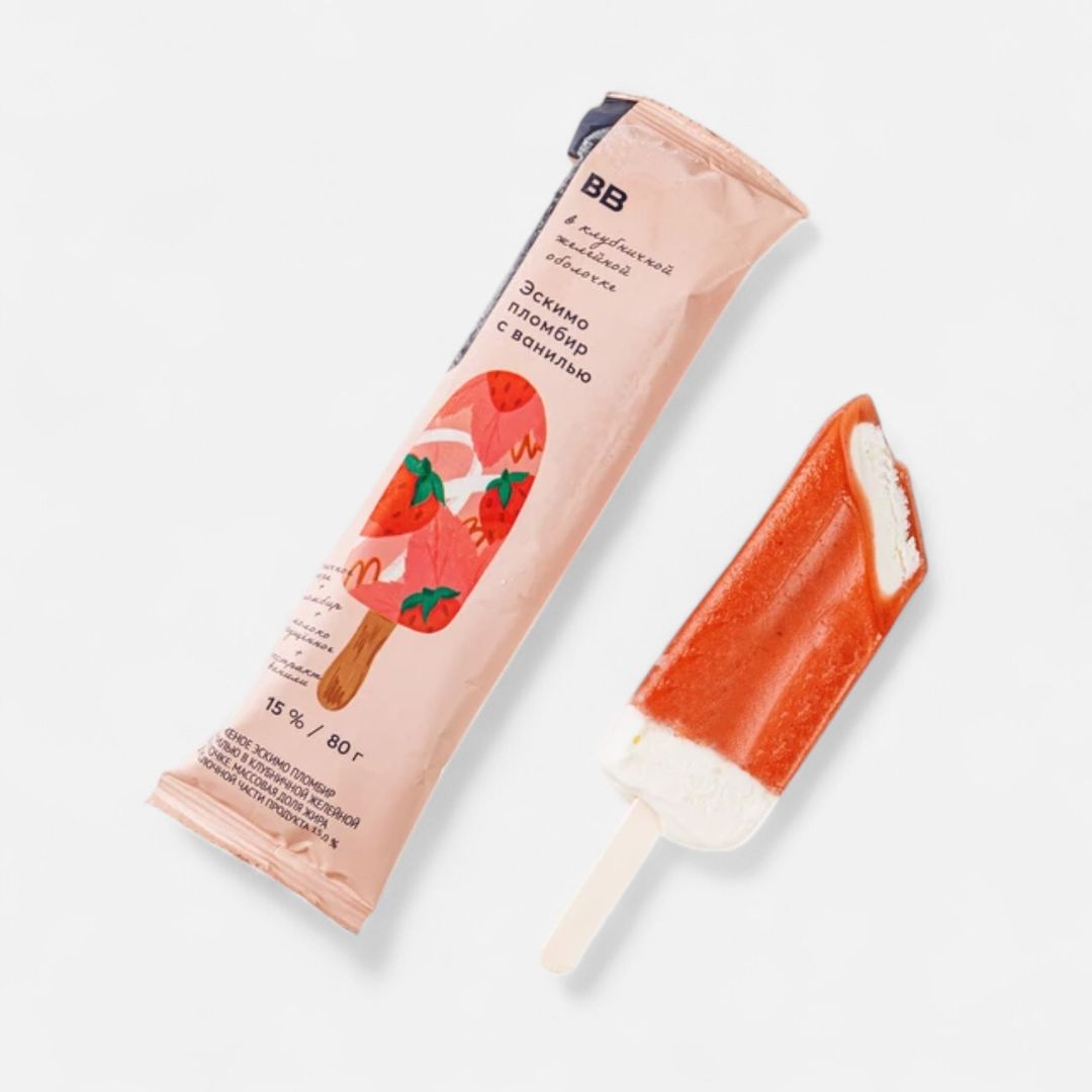 VkusVill Vanilla Ice Cream Bar In Strawberry Jelly 80g