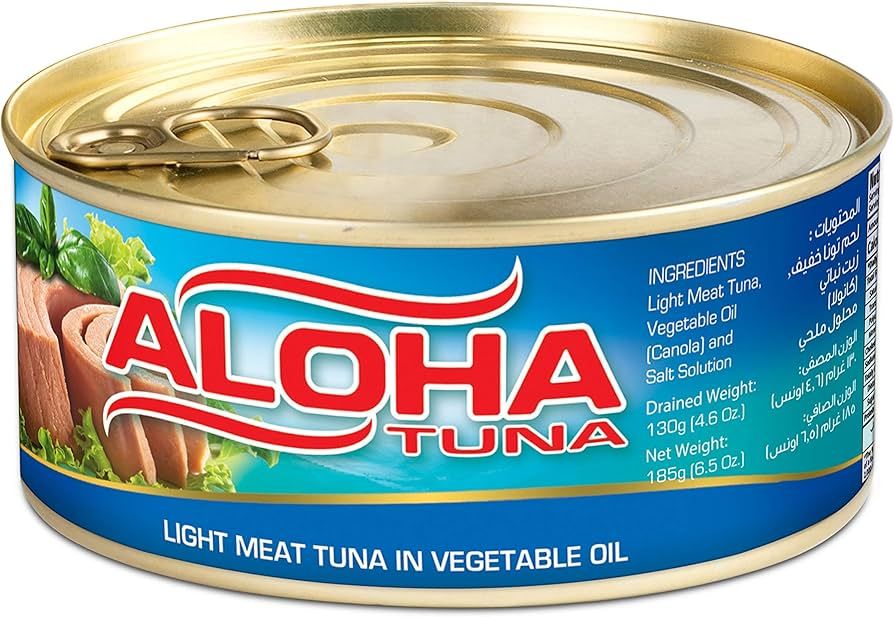 ALOHA LIGHT MEAT TUNA IN VEGETABLE OIL 48X185 Gram (g)