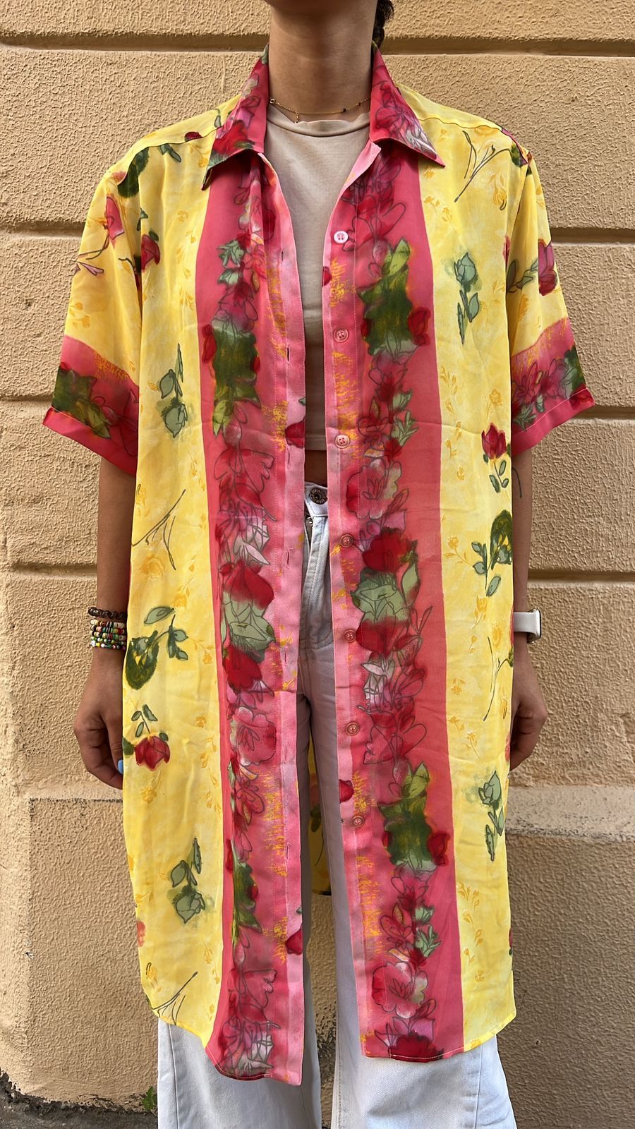 Tropical Floral Print Longline Button-Up Shirt