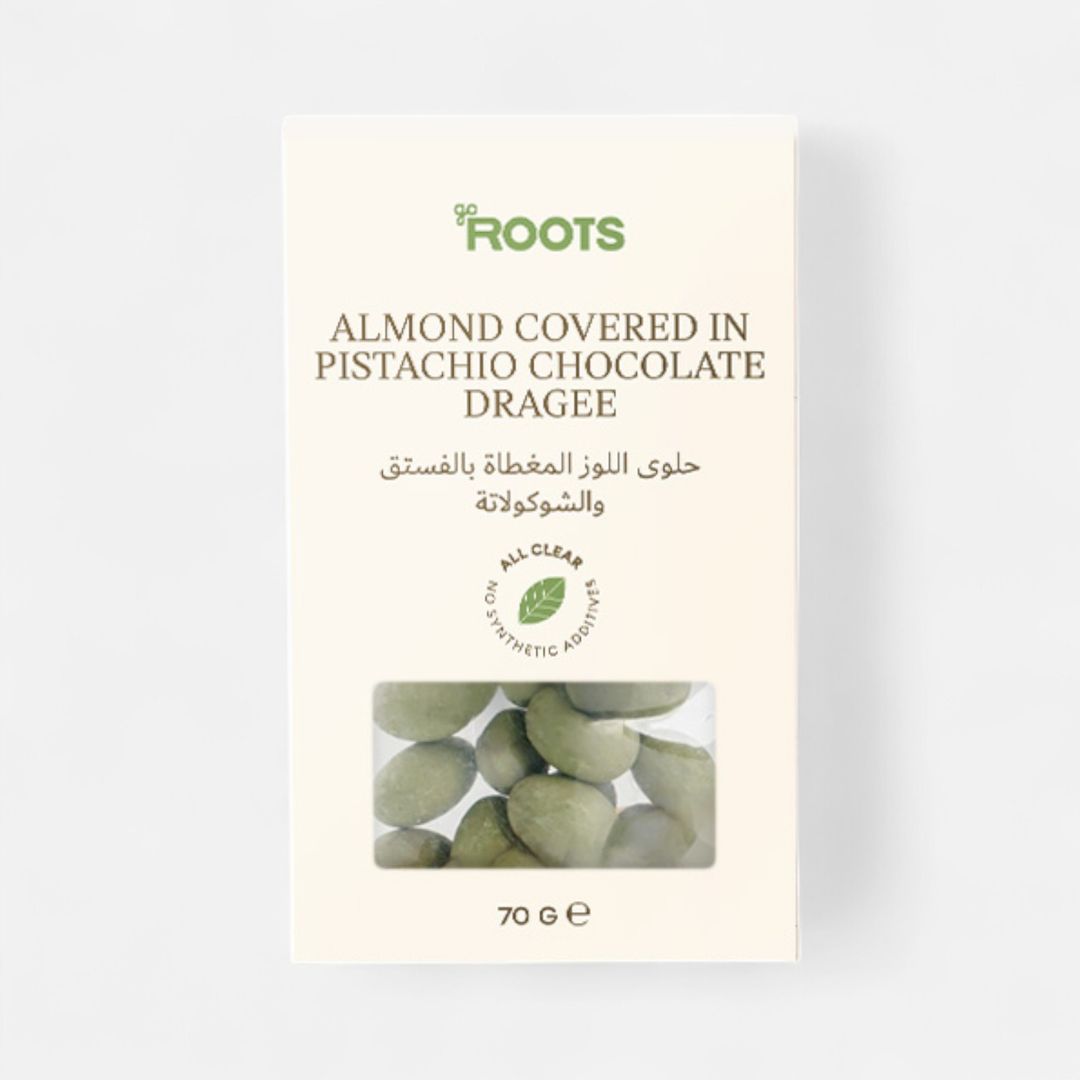 Roots Almond Covered In Pistachio Chocolate Dragee 70g