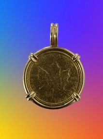24K Gold Maple Leaf Coin in 14k yellow Gold Wrap Pendant