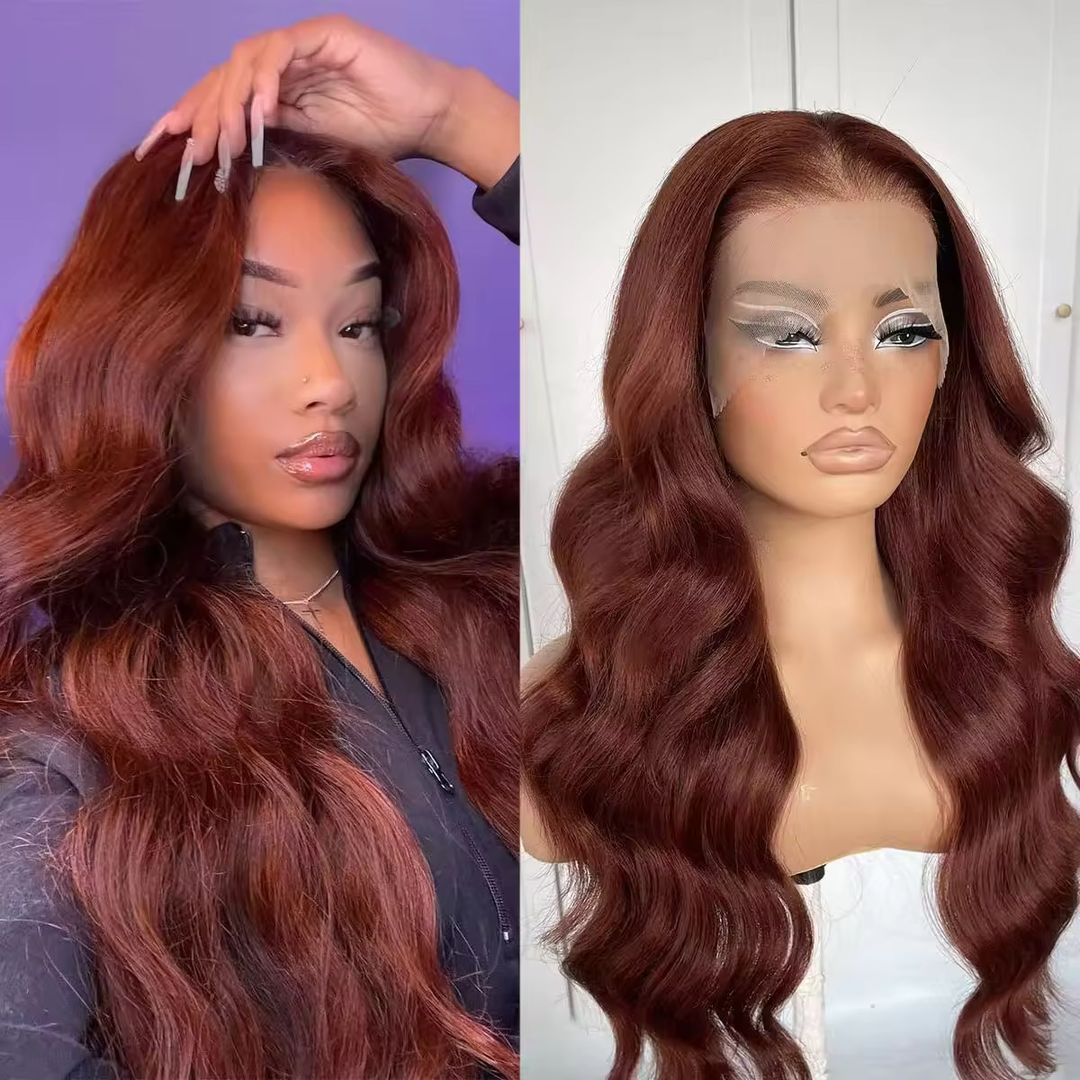 Reddish Brown Hair Lace Front Wigs Synthetic Wigs Body Wave High Quality Glueless Wigs for Black Women