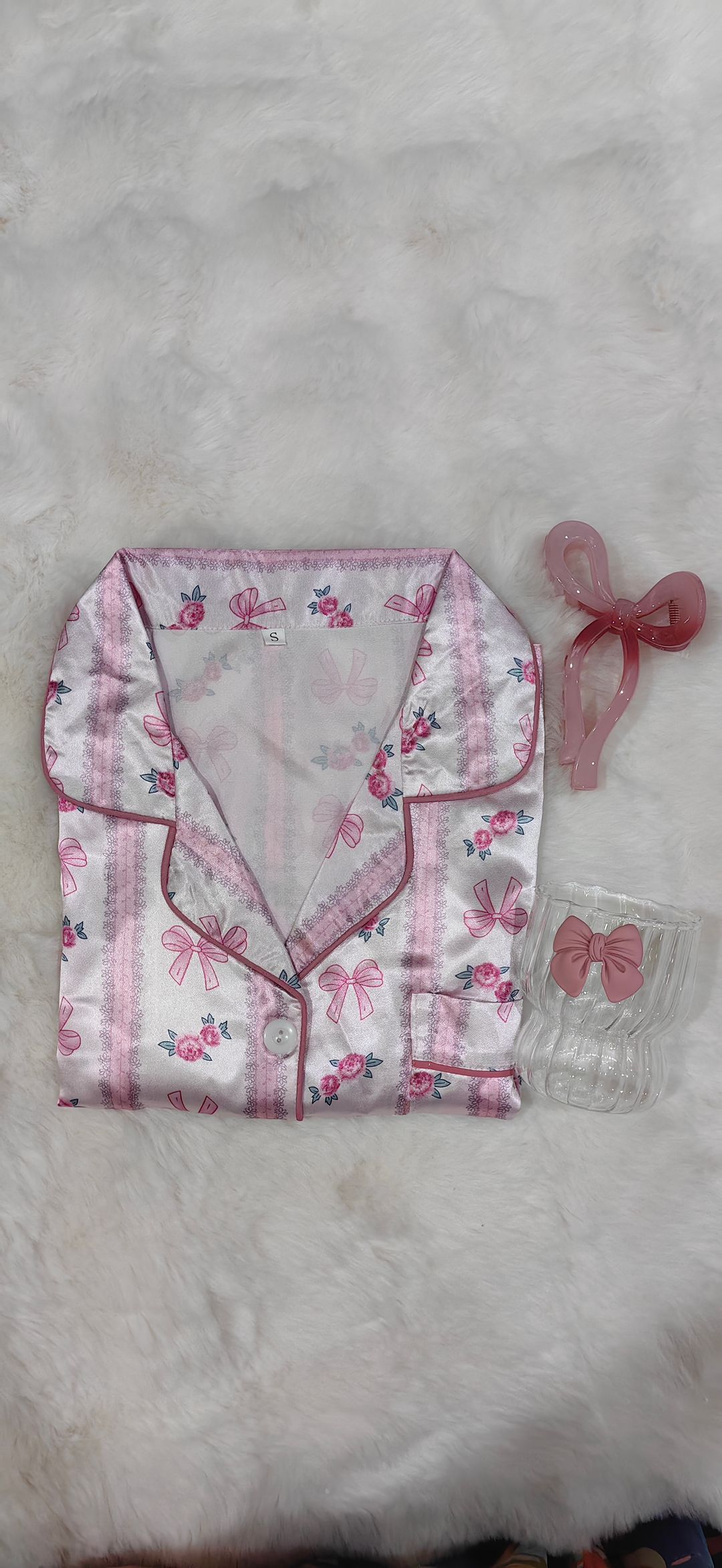 Bow silk pajama with shorts