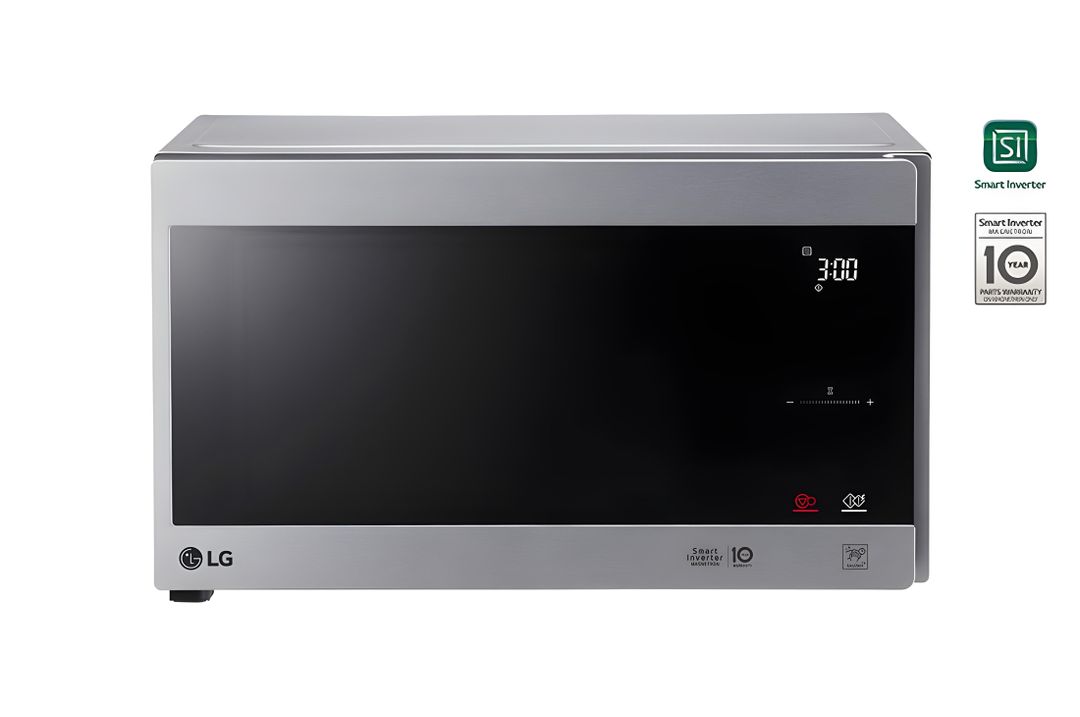 Four à micro-ondes de 42 litres, argent, technologie Smart Inverter avec 10 ans de garantie, grilloir, cuisson automatique intelligente, écran tactile en verre