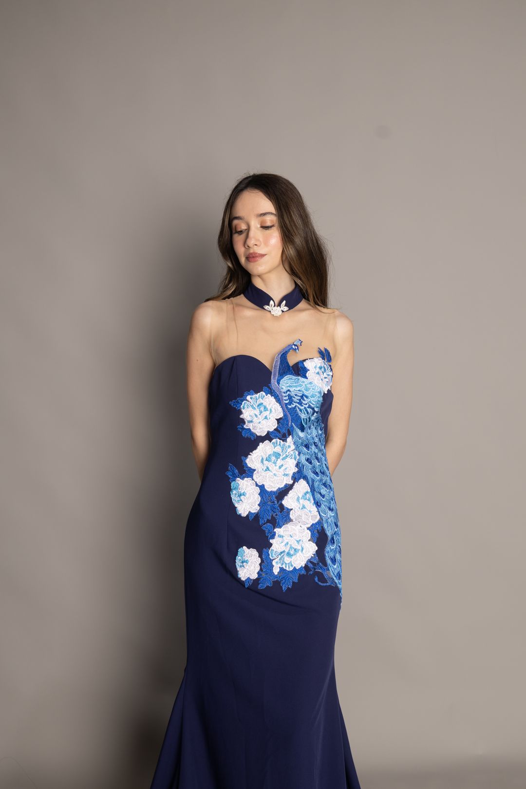 Folklore Peacock Cheongsam in Midnight 