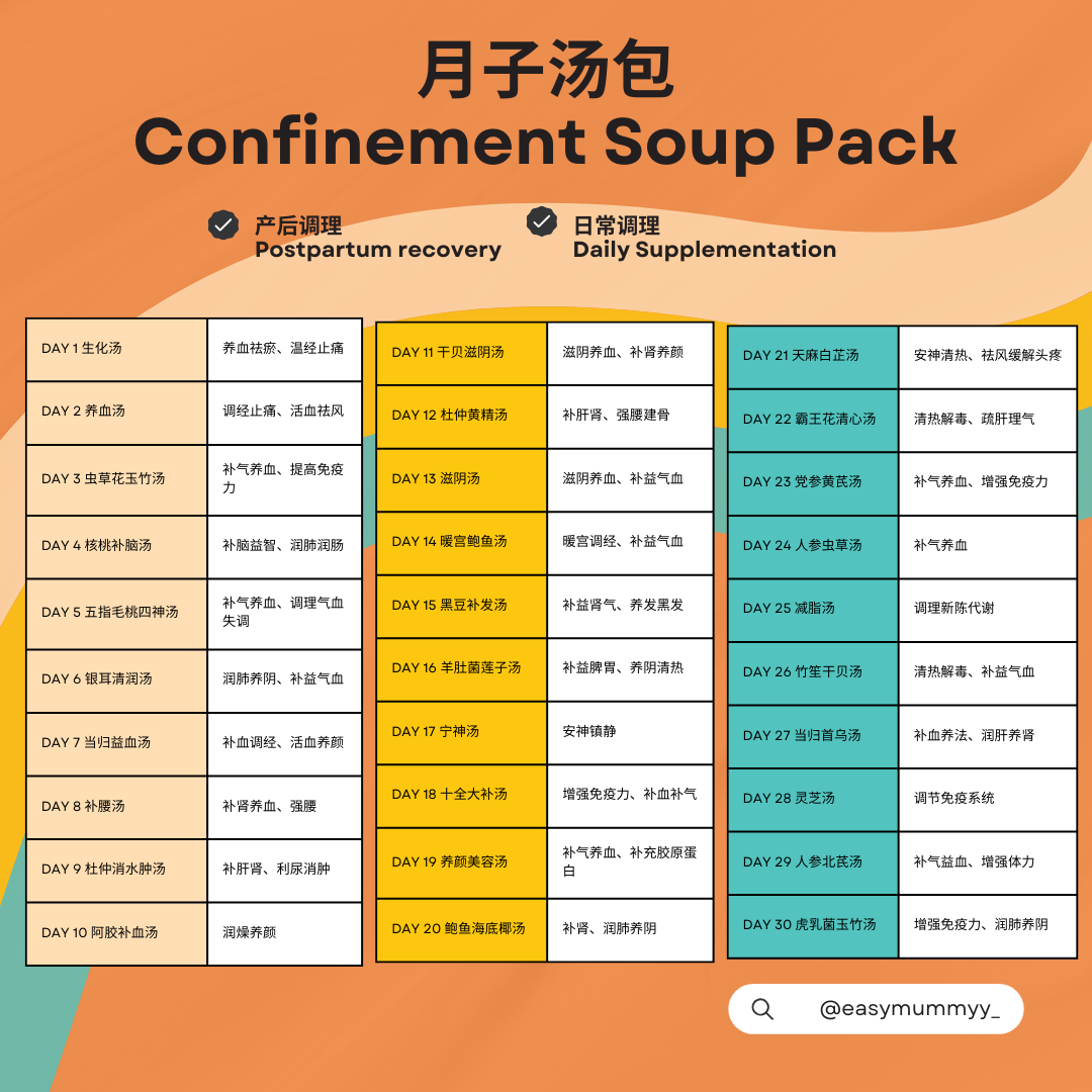 Confinement Soup Pack 30 Days 月子汤包配套 30天