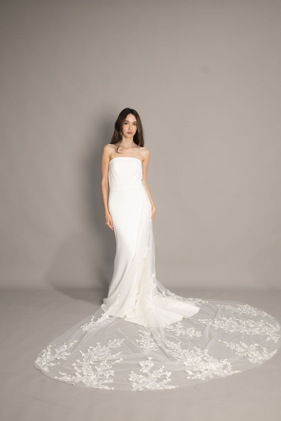 Lynn Straight-Cut Fitted Mermaid Satin Wedding Dress with Cape 