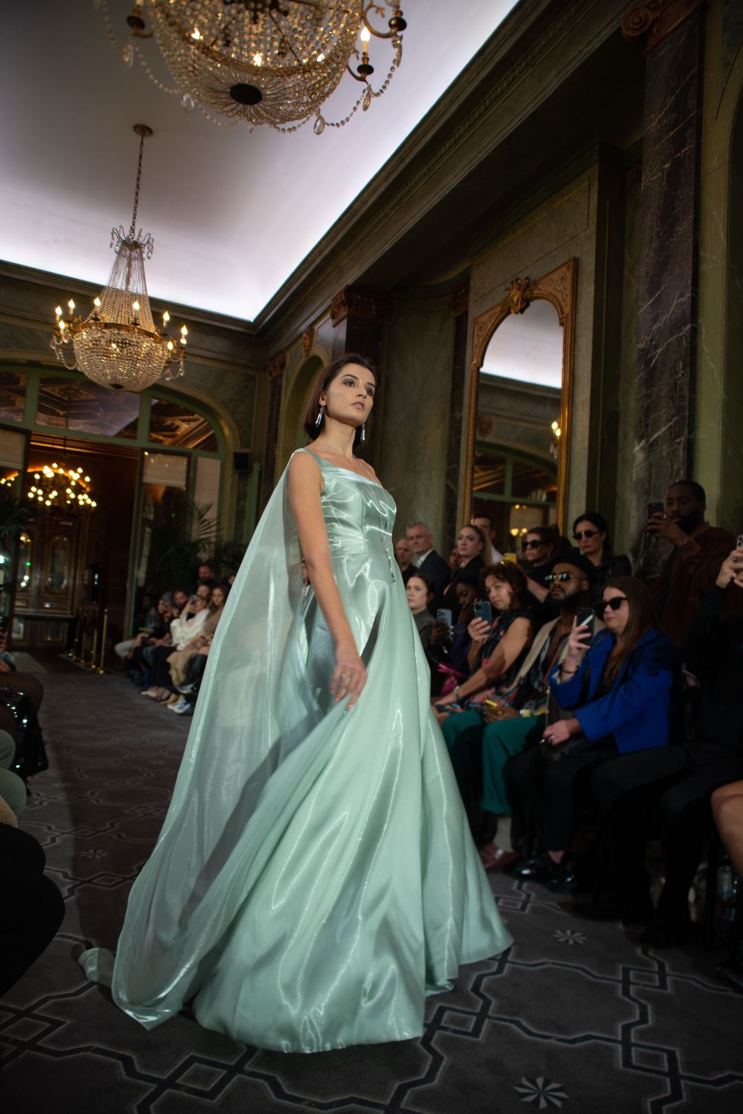 Enea Mint Evening Gown with Cape 