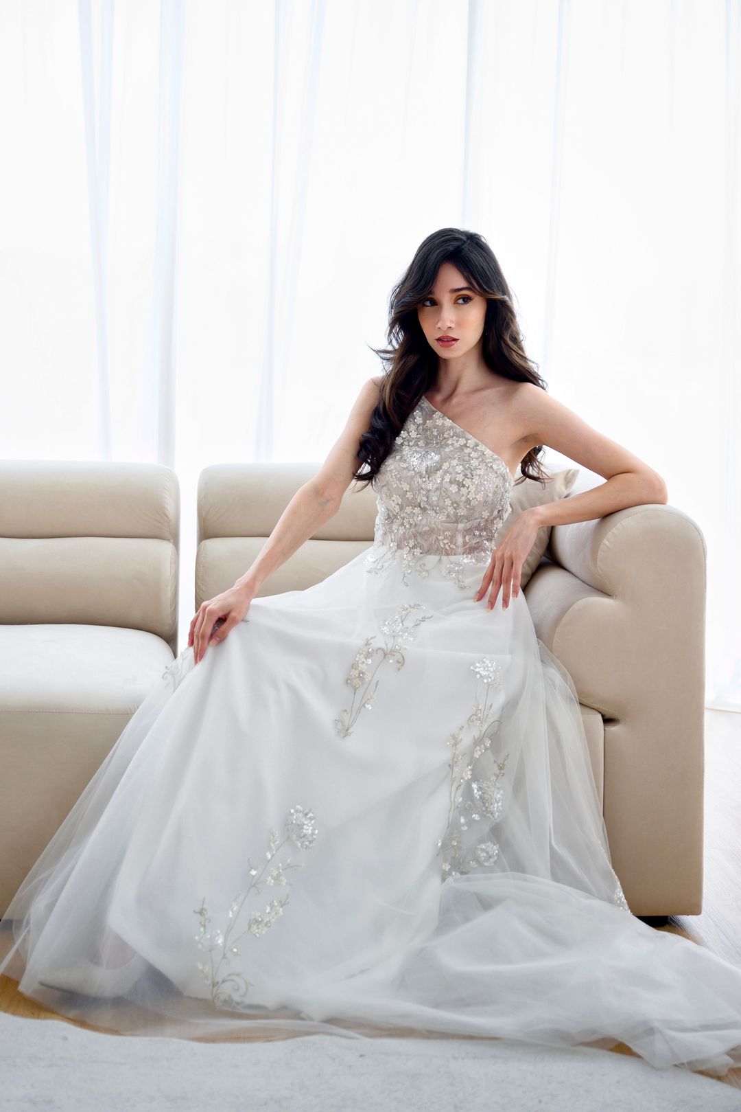 Esther Off-Shoulder Sparkly Floral Wedding Dress 