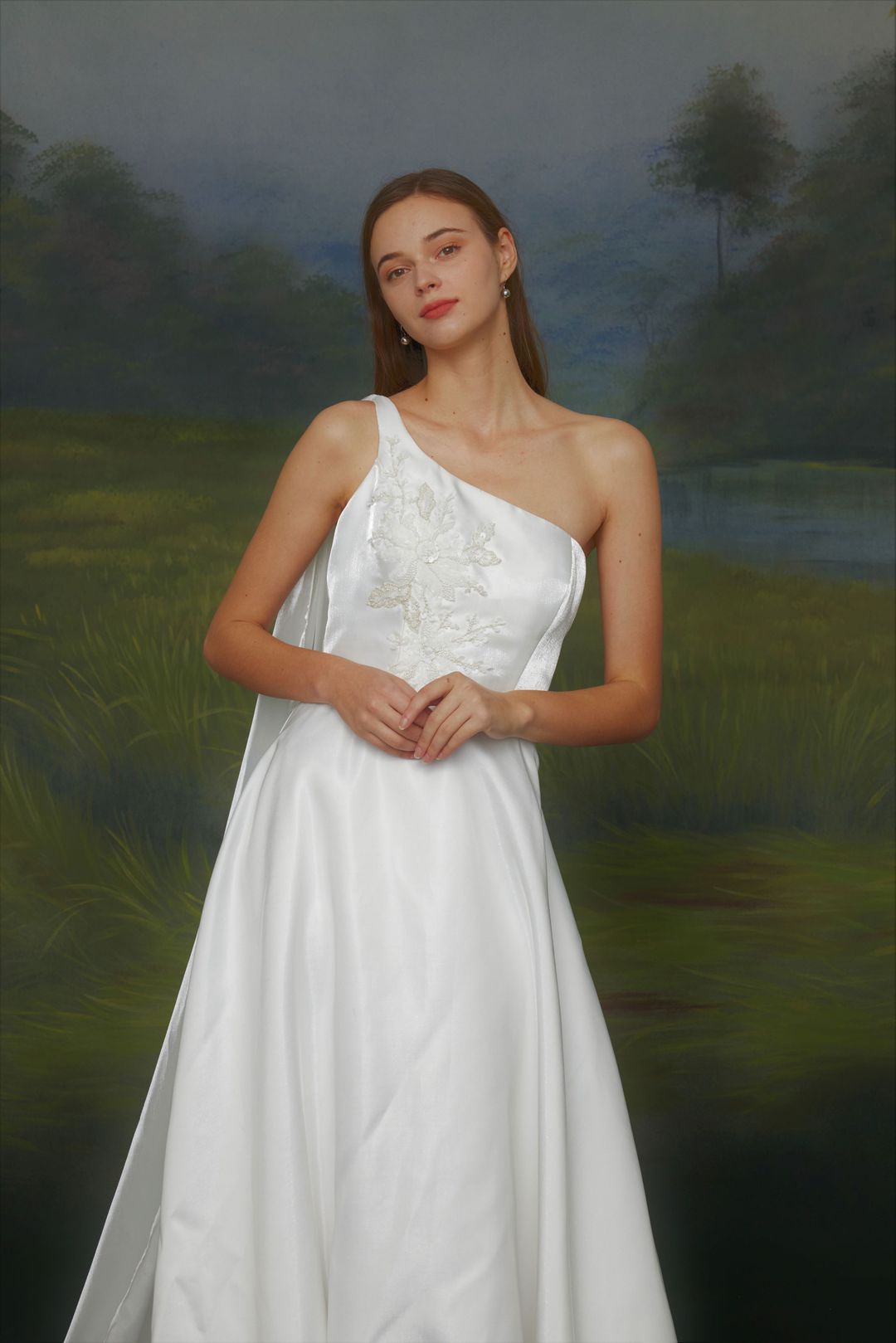 Enea Liquid Satin Toga A-Line Wedding Dress #15