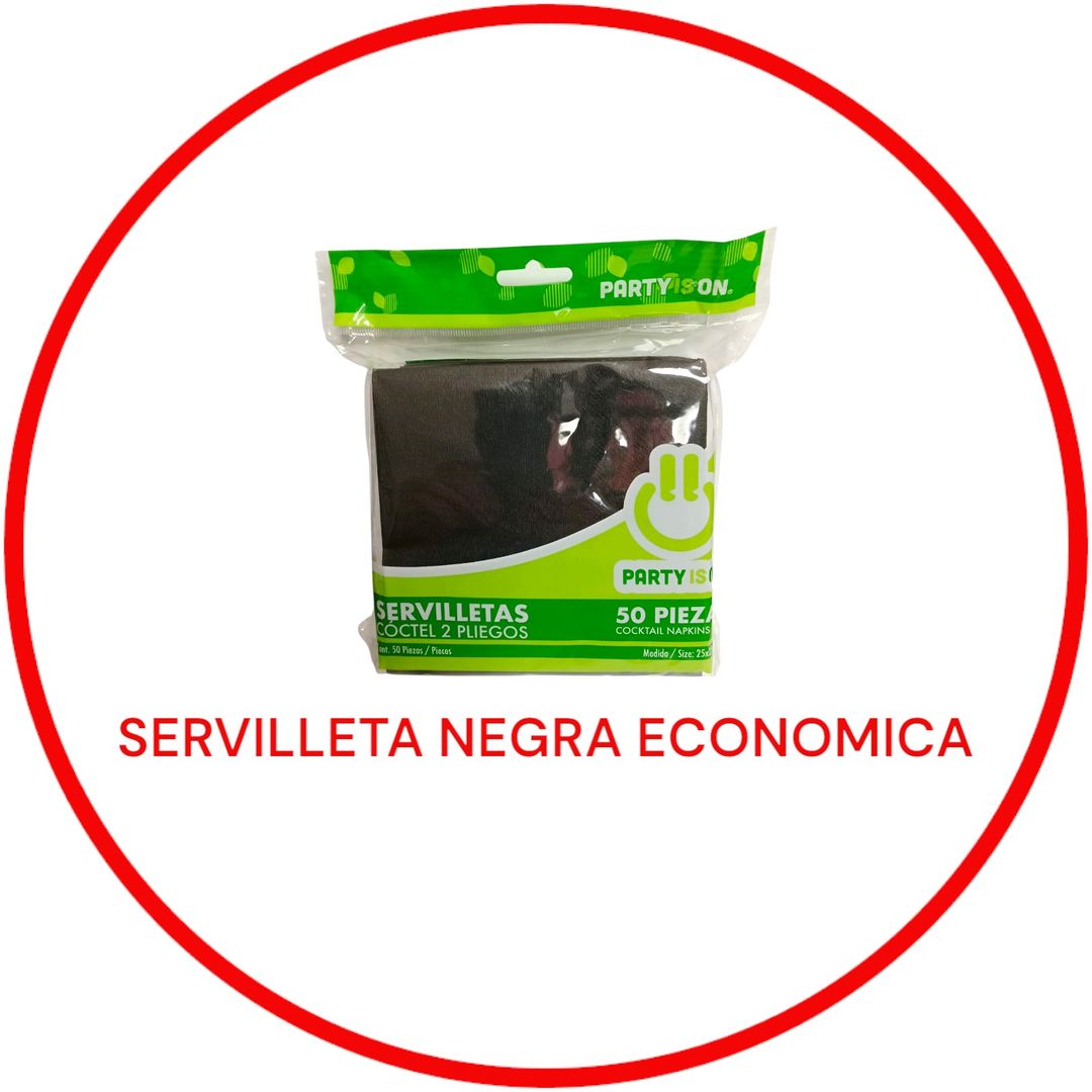 SERVILLETA NEGRA 12.5X12.5 PARTY IS ON 50 PZ