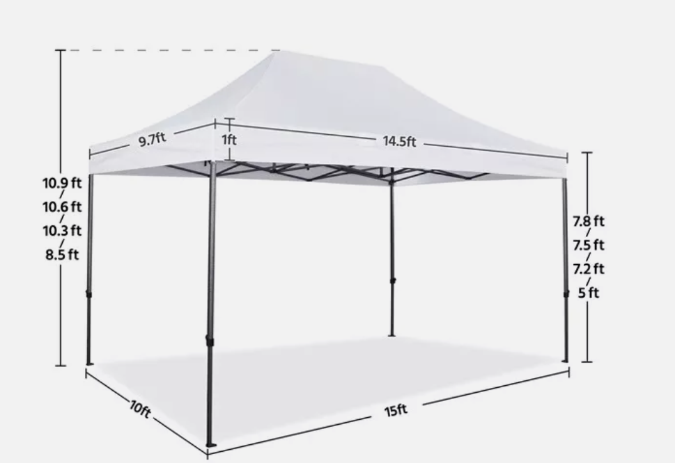 Pop Up Canopy 10x15' Heavy Duty Commercial Tent Adjustable Instant Canopy White