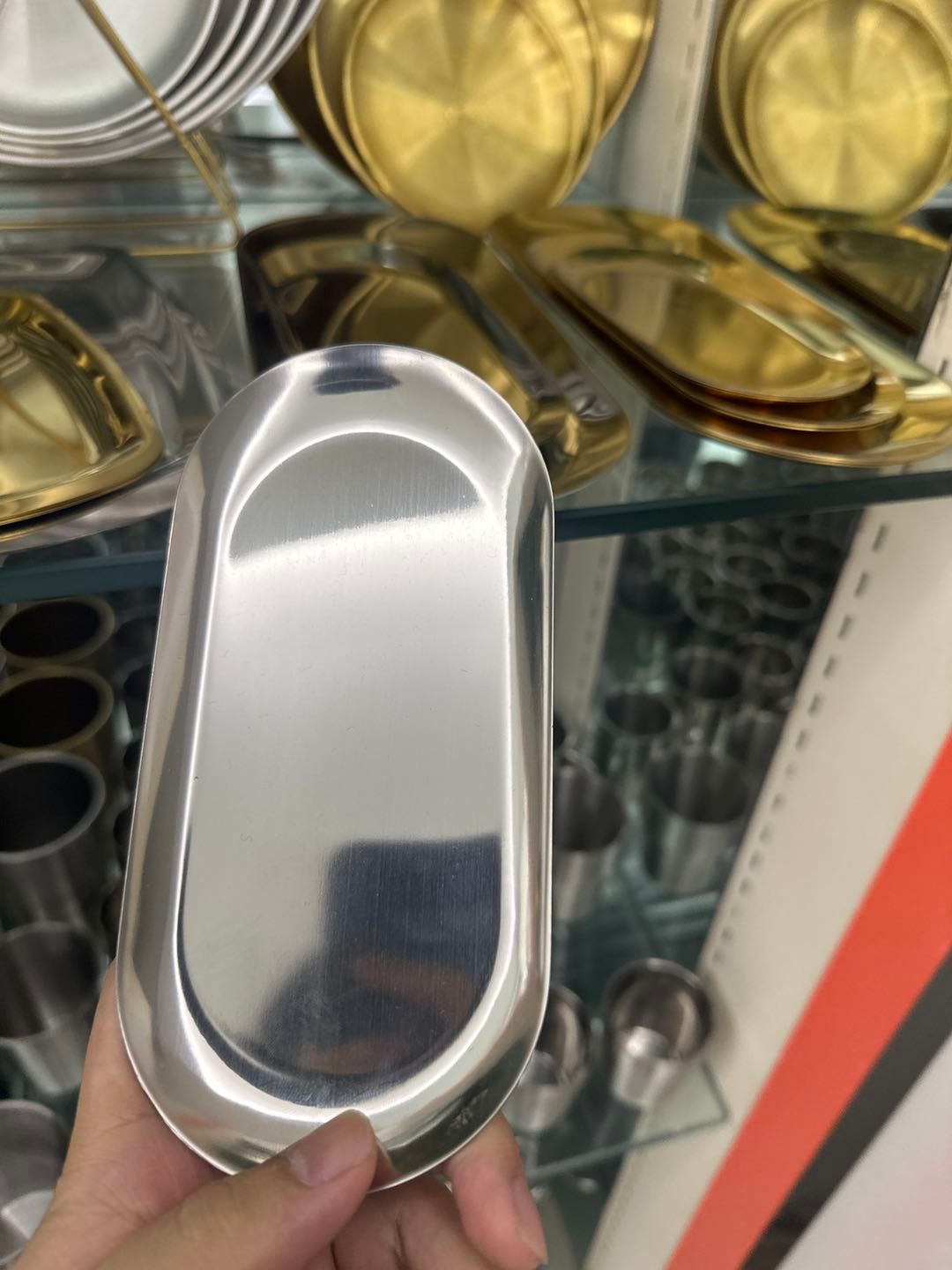Silver Stainless Steel Tray for Serving Tong/Spoon