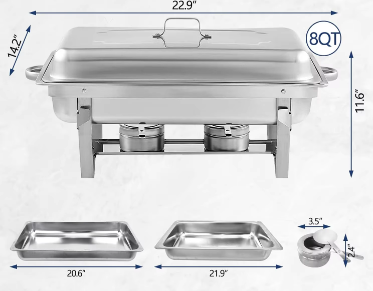 Silver Rectangular Catering Chafer Warmer Set with Tray Pan Lid