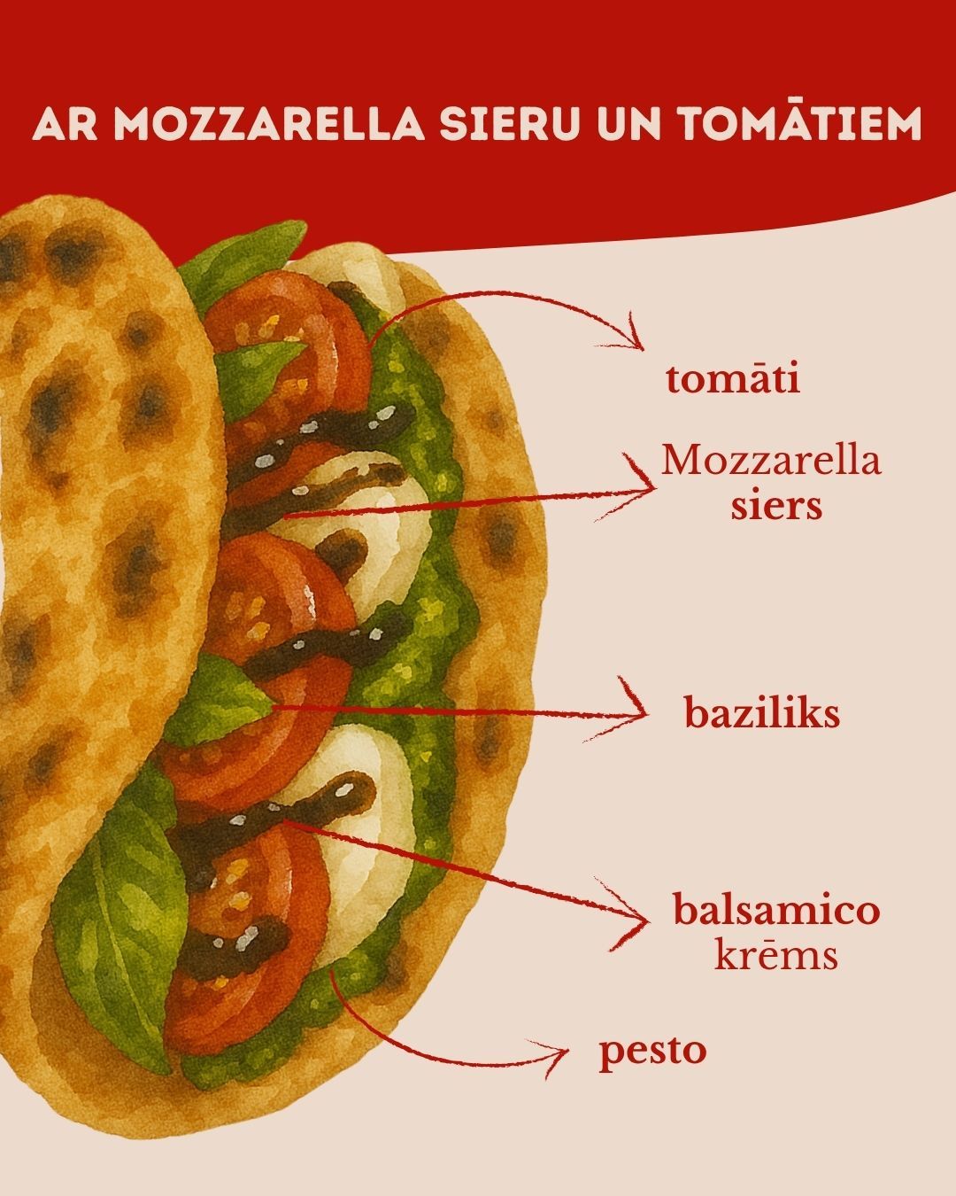 Ar mozzarella sieru un tomātiem