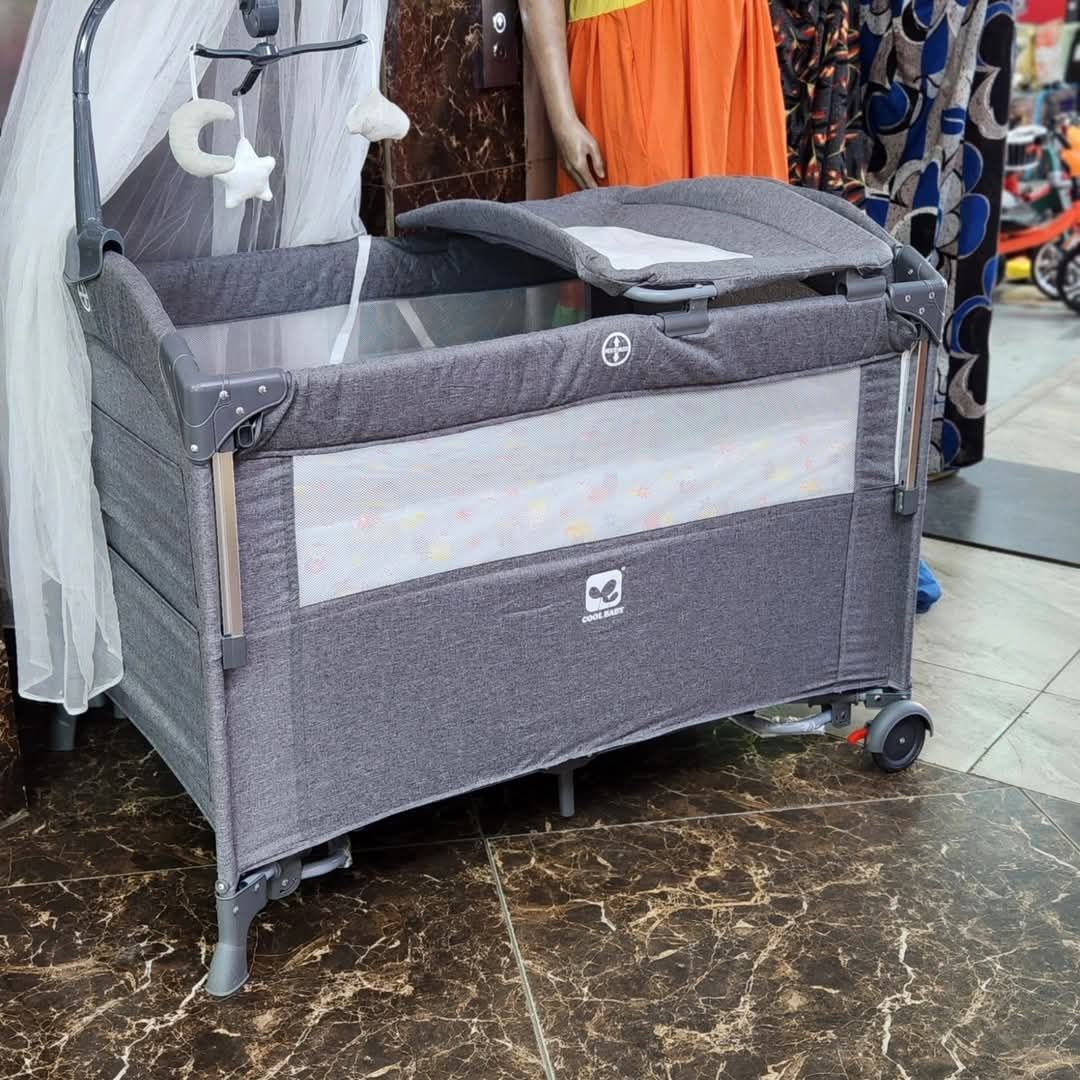 Baby co-sleeper playpen With a half stand net With a hanging toy Available in black 