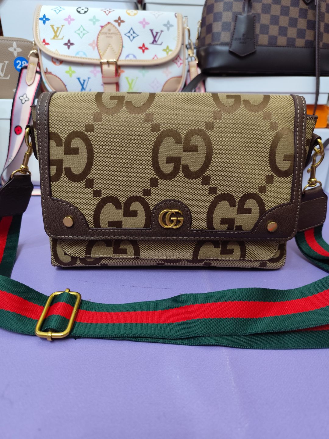 Bolsos GG, correa verde y roja