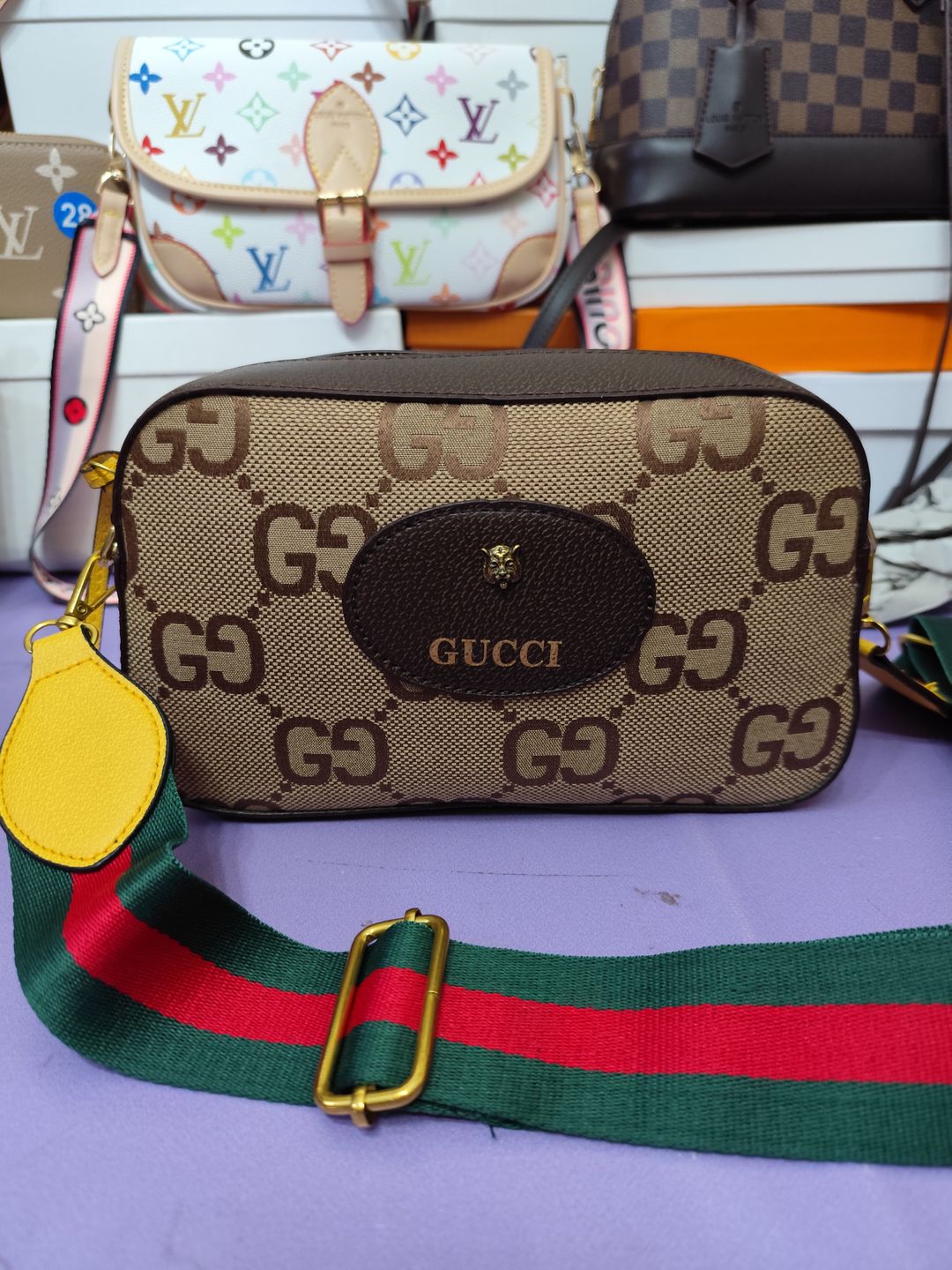 Bolsos GG, correa roja, verde y amarillo 