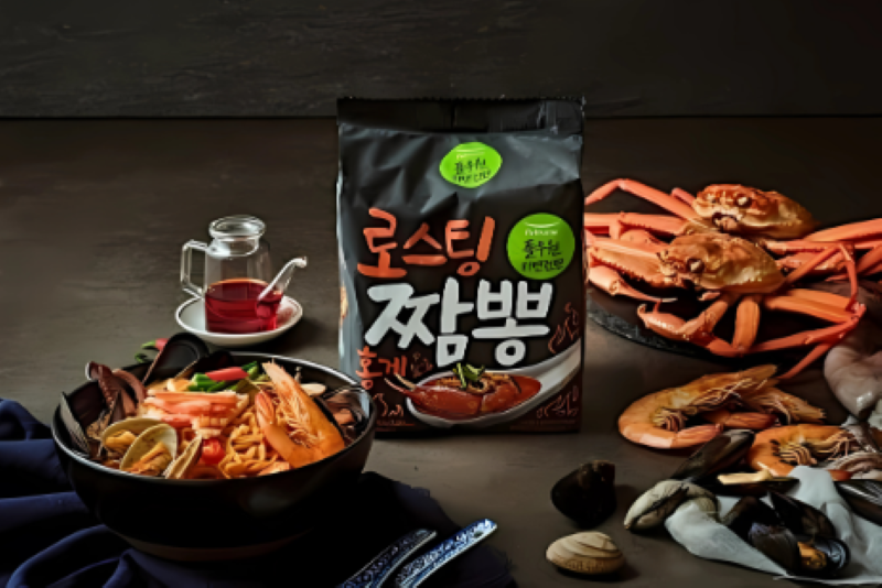 풀무원 로스팅 홍게 짬뽕면  JJAMPPONG RED CRAB NOODLE 99.6g*4