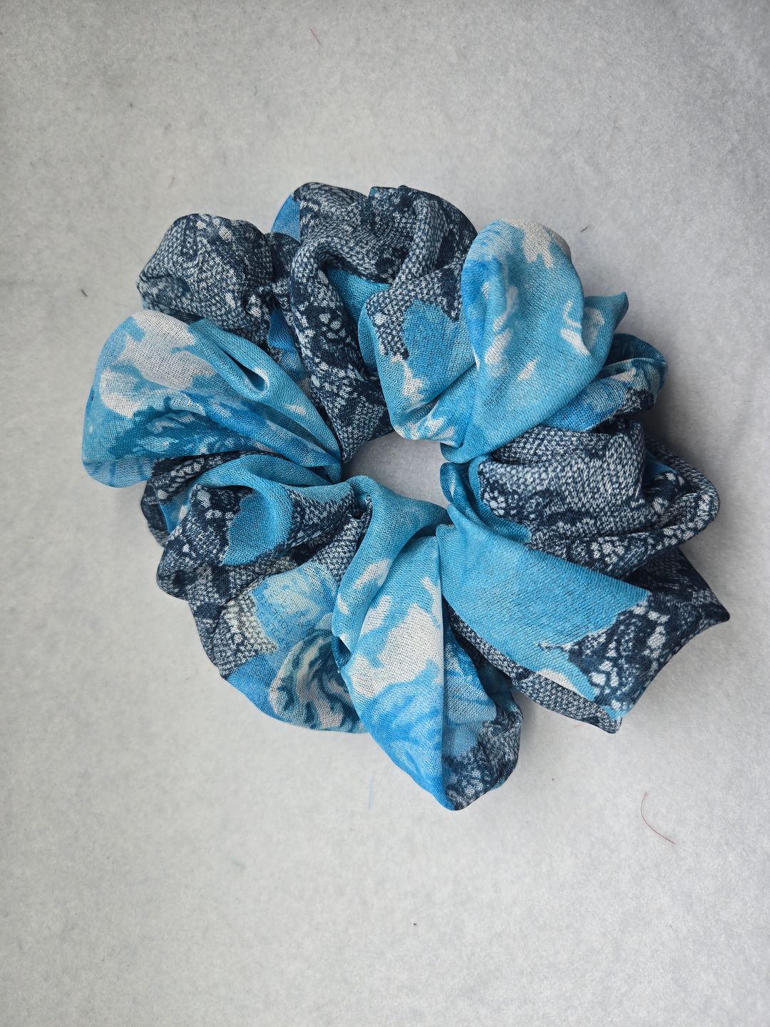 Blue Floral Scrunchie