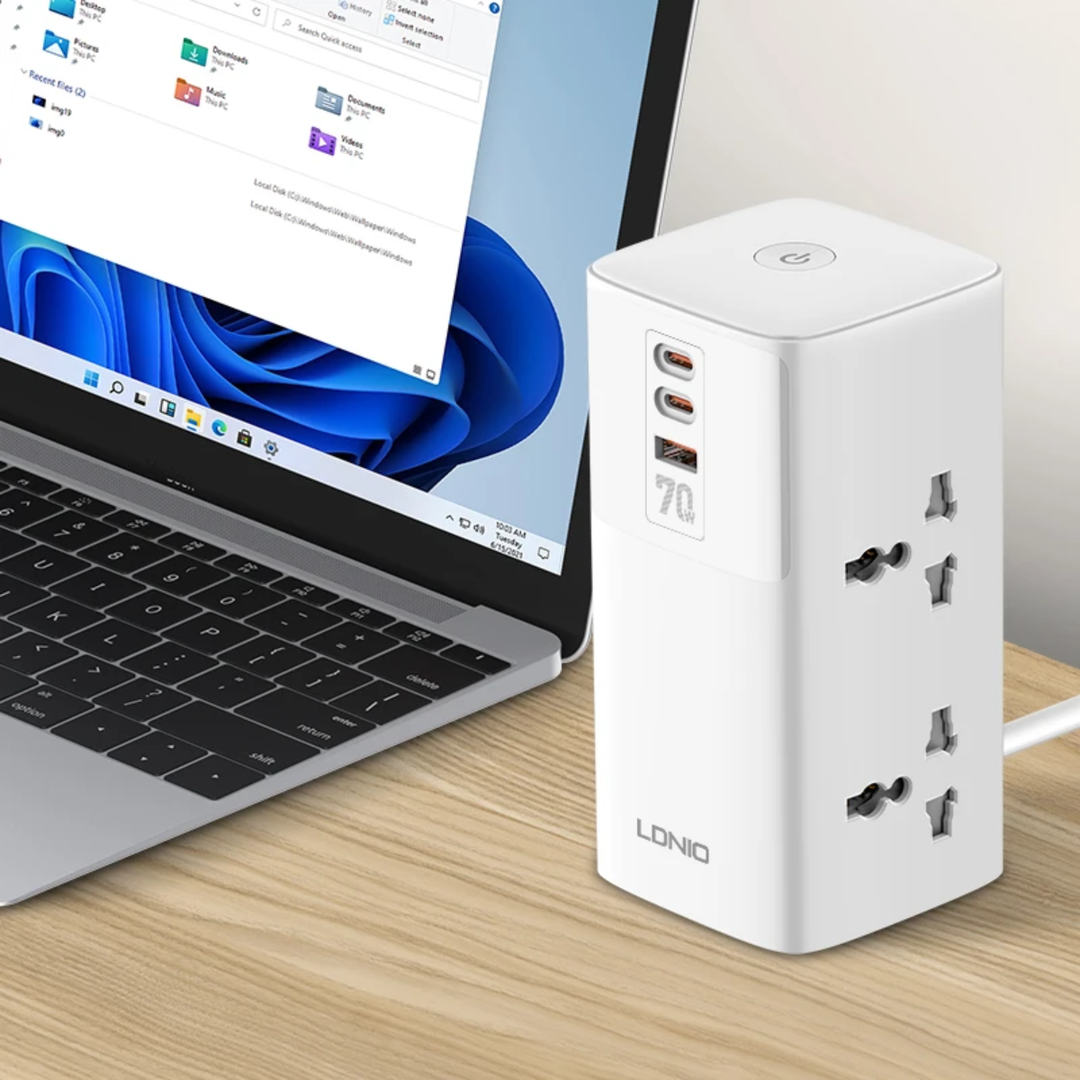 LDNIO USB Port Surge Protection Extension Cord 2500W + Charge 70W