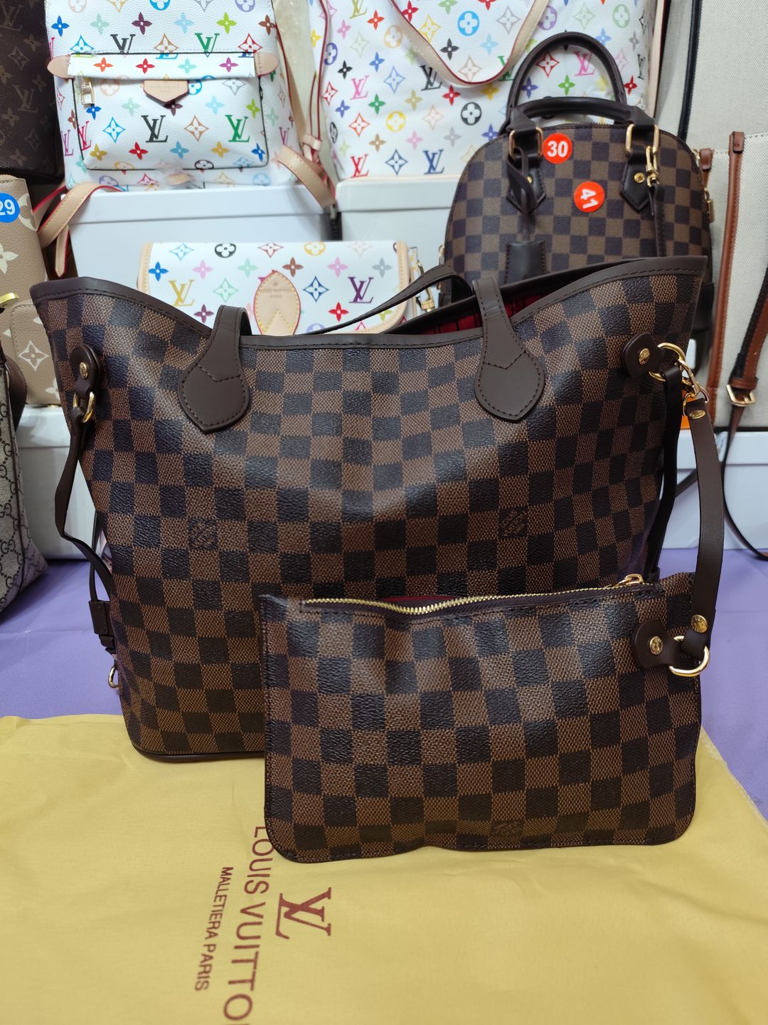 Bolsos LV ,neverfull cuadritos marrón 