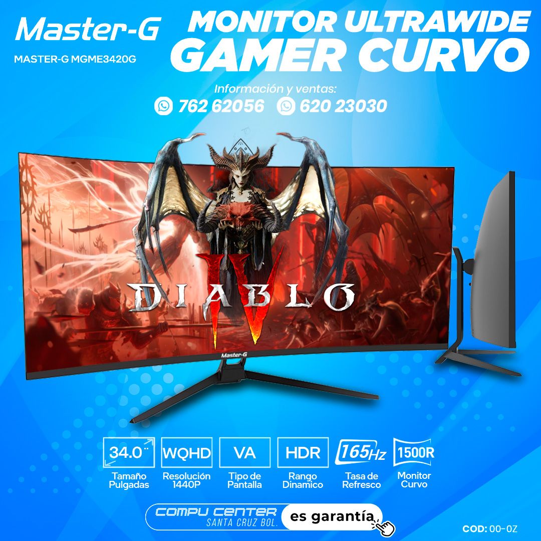 MASTER-G MGME3420G / 34.0¨ WQHD / MONITOR CURVO ULTRAWIDE / PANEL VA / FRECUENCIA 165HZ