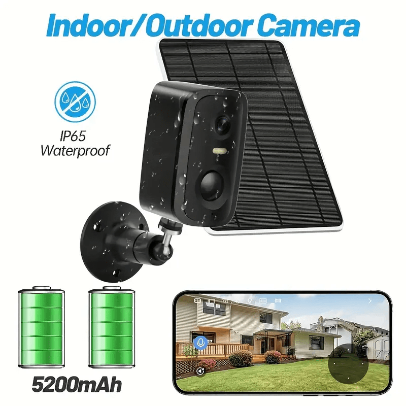 Wireless Separated Solar Security Cameras | Google and Alexa Compatible - Black