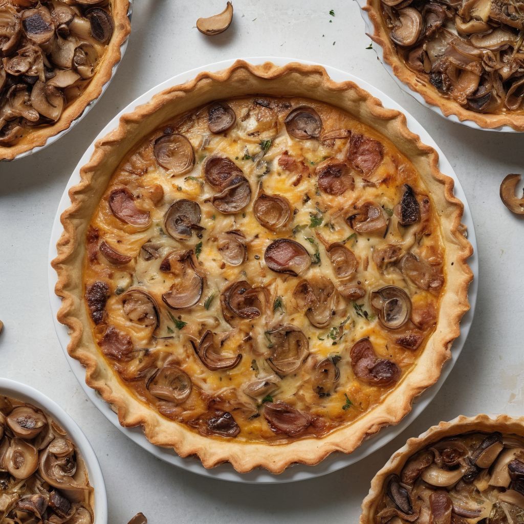Quiche – Bacon, Mushrooms & Caramelized Onions (8 slices) / Quiche – Tocino, Champiñones y Cebolla Caramelizada (8 porciones)