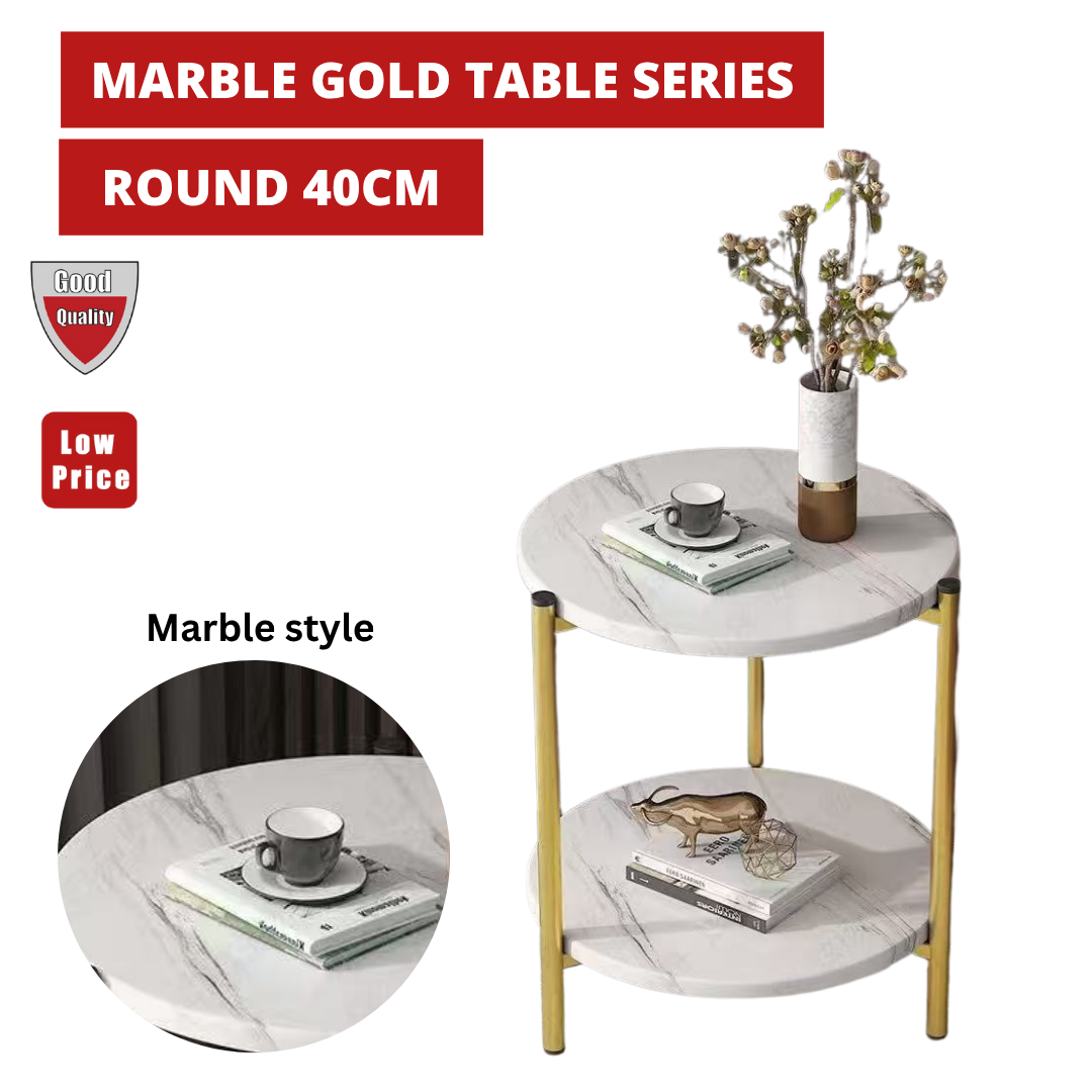 MARBLE GOLD TABLE SERIES - ROUND 40CM 