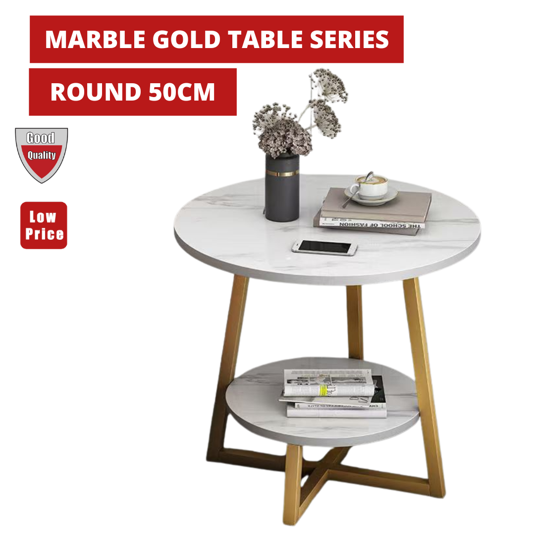 MARBLE GOLD TABLE SERIES - ROUND 50CM 