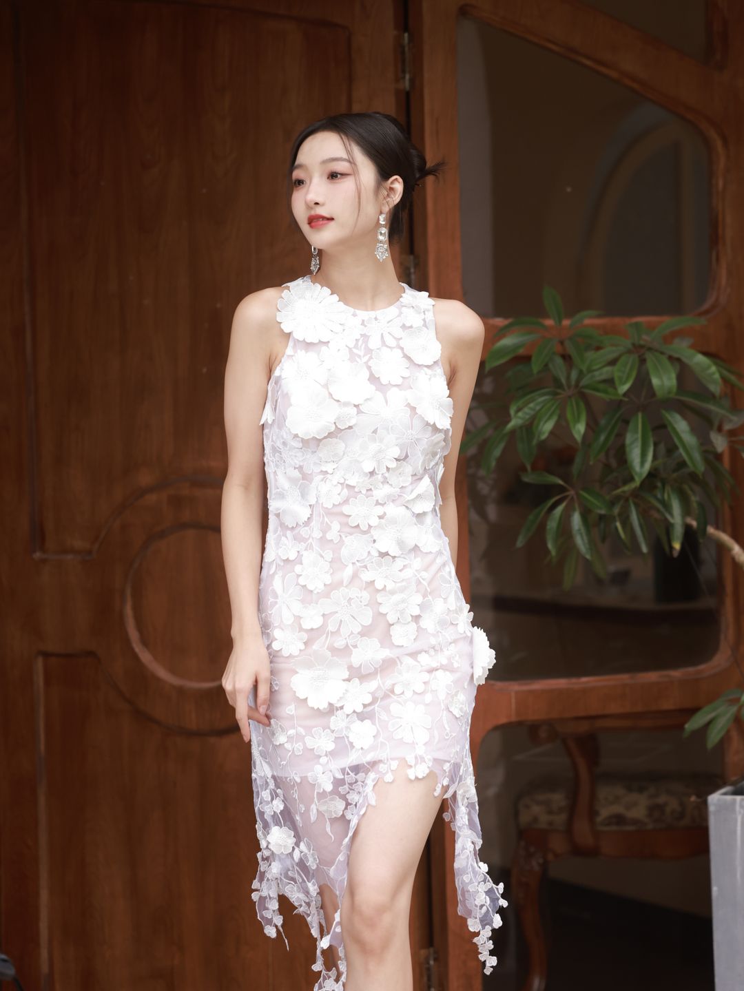 Floral 3D Asymmetrical Midi Dress 