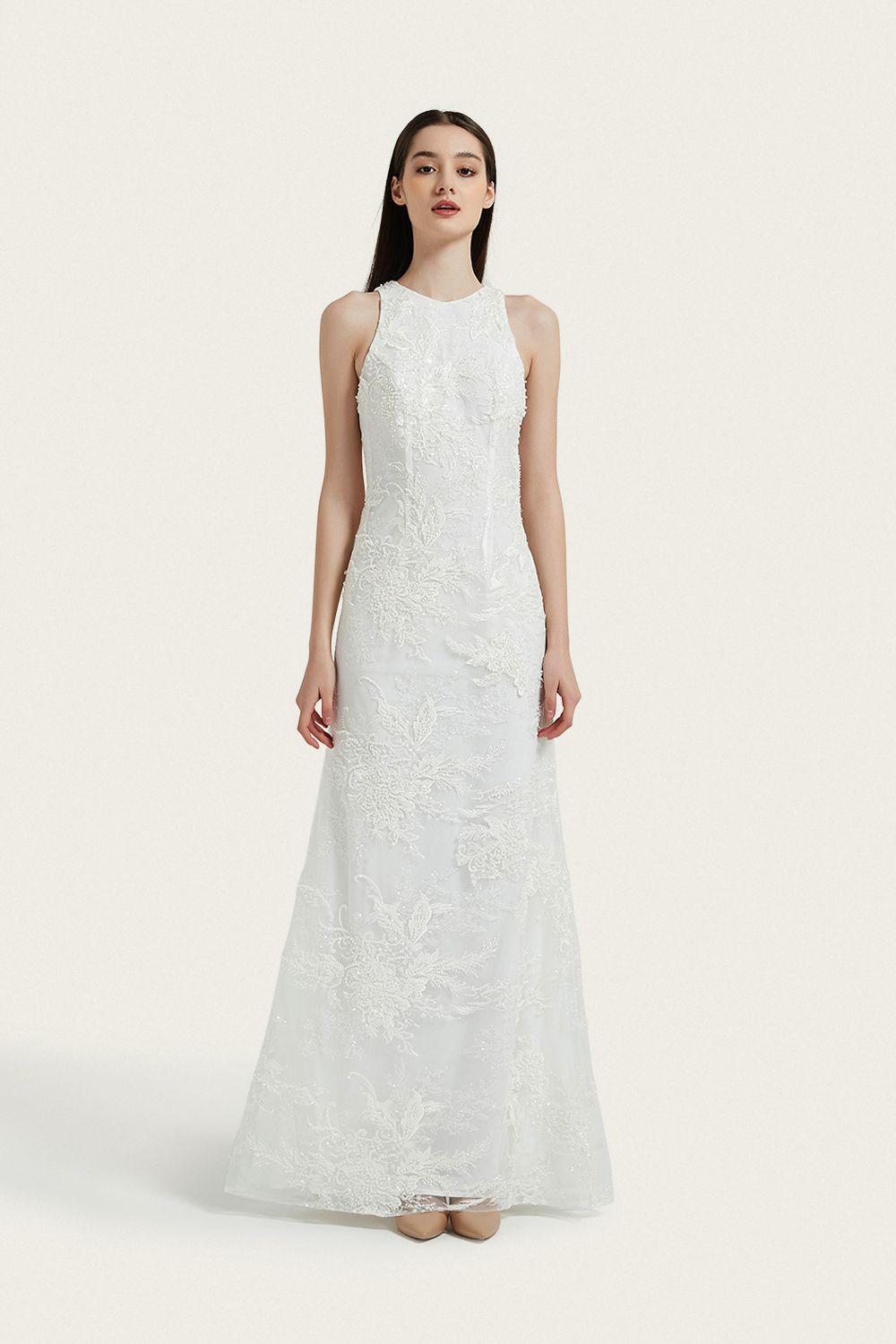 Jakarta Sleeveless Floral Beaded Fitted Wedding Dress