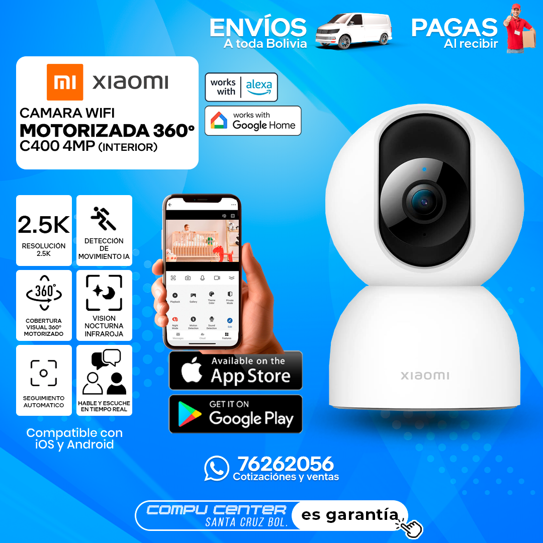 XIAOMI C400 / 4MP 2.5K RESOLUCION / MOTORIZADA 360 / WIFI / INTERIOR
