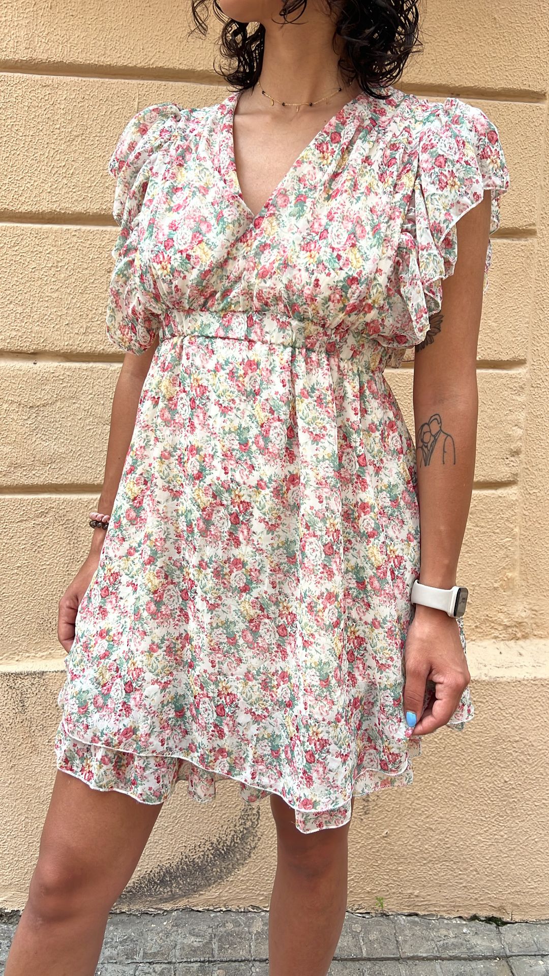 Floral Print Mini Dress with Ruffle Sleeves